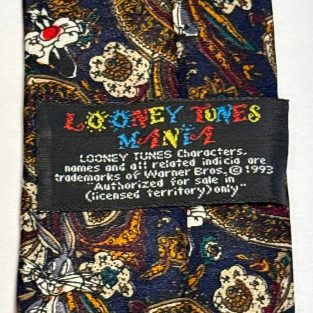 Vintage LOONEY TUNES Paisley 1993 Necktie Bugs Bunny Daffy Duck Sylvester 50